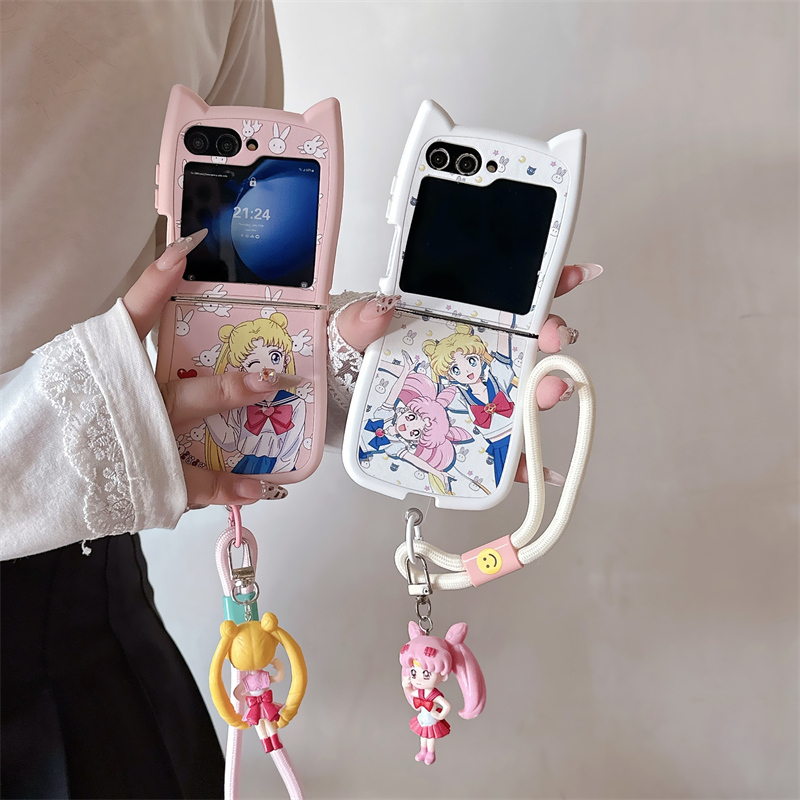 Phone Case Anime - かわいい漫画日本のアニメ美少女戦士セーラームーンのスマホケース、Samsung Galaxy Z Flip 7用ハードPCバックカバー、Z Flip